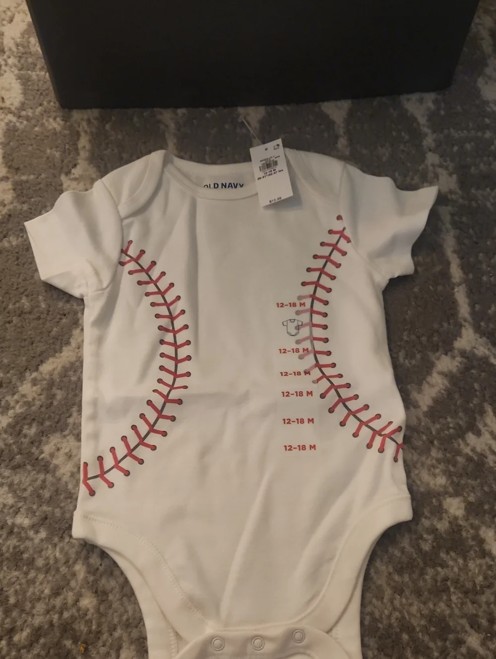 Old Navy White Baby Baseball-Print One-Piece with Red Stitching